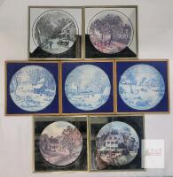 Framed Currier & Ives Style Americana Prints - Set of 7, Seasonal Rural Homestead Scenes, 10.5"x10.5"