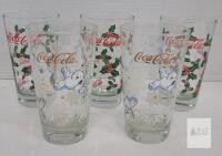 Coca-Cola Holiday Pint Glass Set &ndash; 5pc, 16oz, Polar Bear & Holly Designs, Vintage Collectible