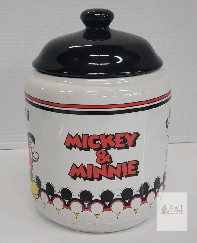 Mickey & Minnie Mouse Disney Ceramic Cookie Jar &ndash; 10.5&rdquo; Tall, Black Lid, Classic Design
