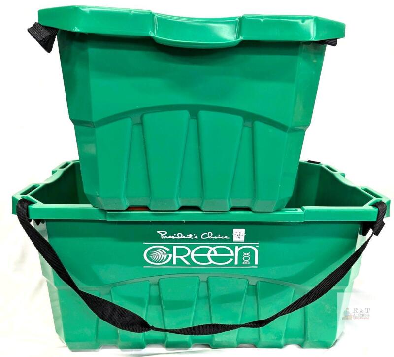 2 President's Choice GREEN Box 16-Gallon Reusable Tote &ndash; Green, Handles, Stackable &ndash; Canada Made