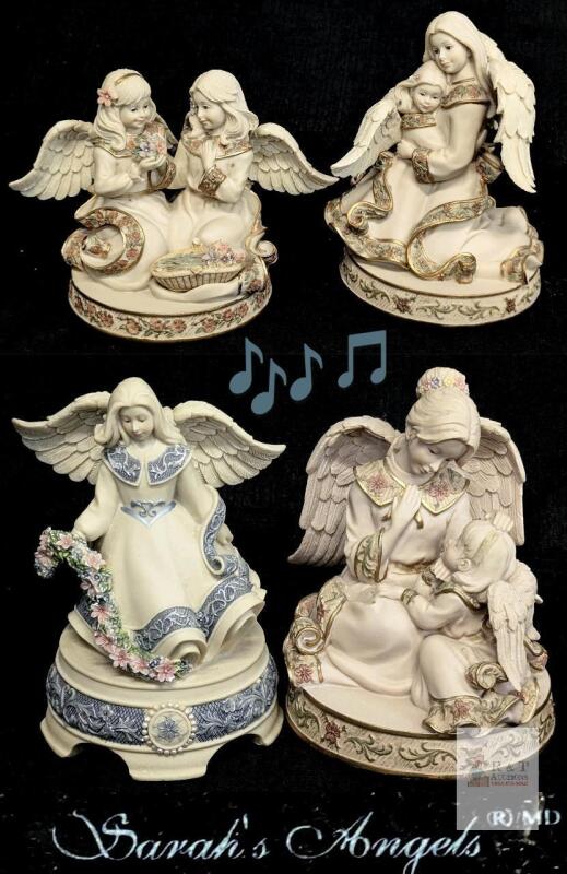 Sarah's Angels 2007 Wind-Up Angel Music Box Figurines Set of 4, Handcrafted Resin, 6.75" Tall