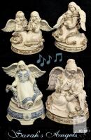 Sarah's Angels 2007 Wind-Up Angel Music Box Figurines Set of 4, Handcrafted Resin, 6.75" Tall