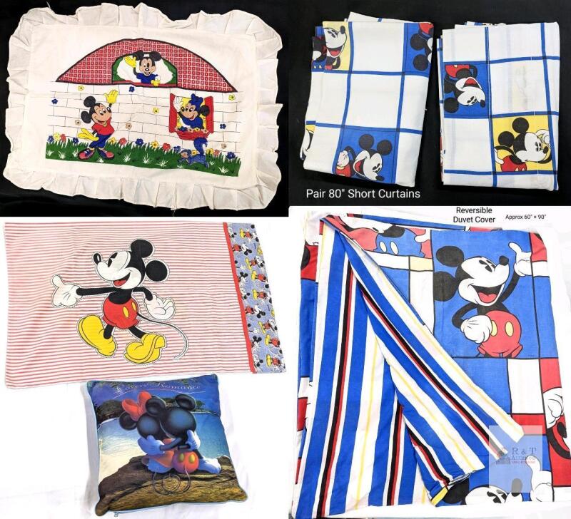 Disney Mickey Mouse Bedding LOT | Duvet Cover, Curtains, Pillowcases, Vintage 60"x90" Reversible