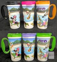 6 Disney Parks Rapid Fill 16 oz Insulated Travel Mugs &ndash; Multicolor Lids, Pool Character Design
