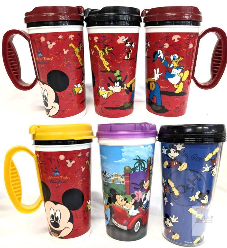 6 Disney Parks Travel Mugs, 16oz &mdash; Mickey Mouse, Minnie, Donald, Goofy, Assorted Colors