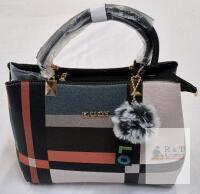KUOY Multicolor Plaid Tote Handbag &ndash;APPROX 10.23"x5.11"x7.87", Gold Hardware, Pompom, Adjustable Strap