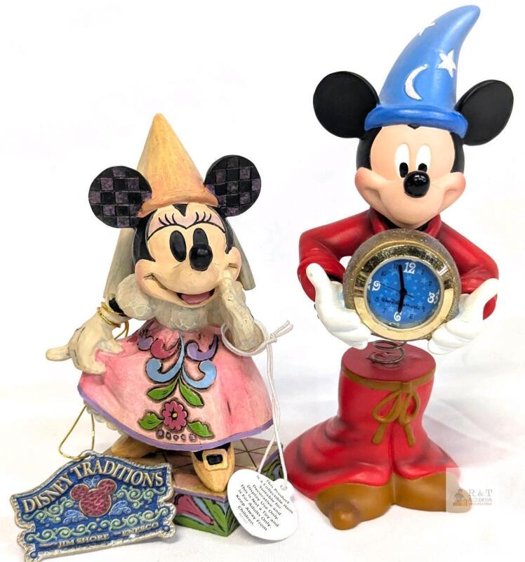 Disney Jim Shore Minnie Mouse 'Demure and Sweet' Figurine & Sorcerer Mickey Mouse Clock WDW