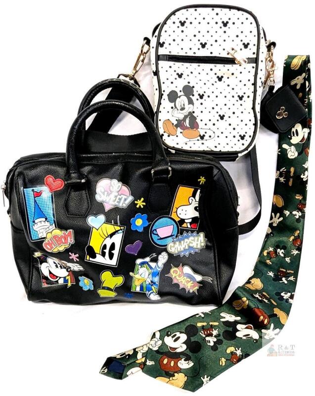 Disney Mickey Mouse Bags and Necktie Bundle &ndash; Crossbody, Satchel, Cartoon Tie, Character Prints