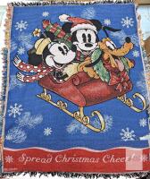 Disney Christmas Throw Blanket 57"x43" Woven Tapestry &ndash; Mickey, Minnie & Pluto Sleigh, &copy;Disney