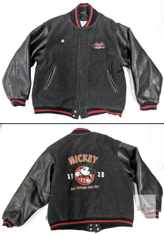 Disney Store Mickey Mouse 1928 Varsity Jacket Large Wool/Leather, Exclusive, Cracked Sleeves