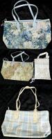 Floral and Plaid Tapestry Tote Handbags with Faux Leather Handles, Zipper Closures, Mixed Patterns