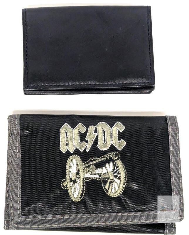 AC/DC Tri-Fold Chain Wallet w/Embroidered Logo + MCM Leather Bi-Fold Wallet, ID Window, Zipper Pocket
