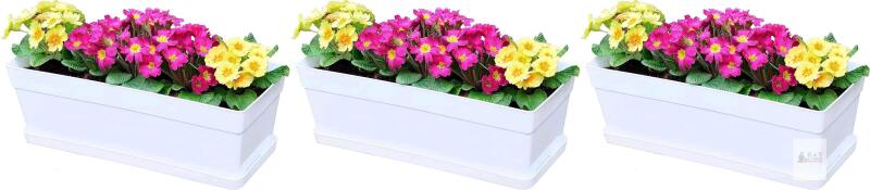 NEW 3-Pack 16" White Plastic Window Box Planters with Trays, 7" Wide, Drainage Holes