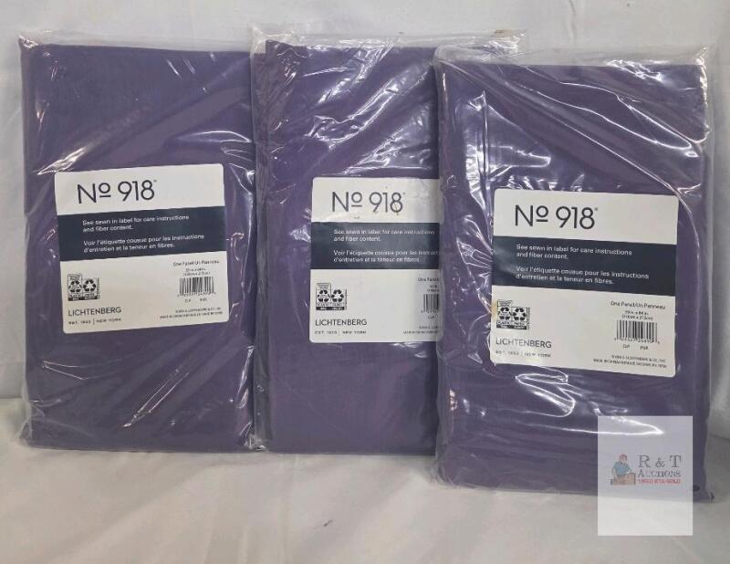 3 NEW No. 918 Lichtenberg Sheer Curtain Panels, Purple, 59"x84", Set of 3, Made in China, New in Package