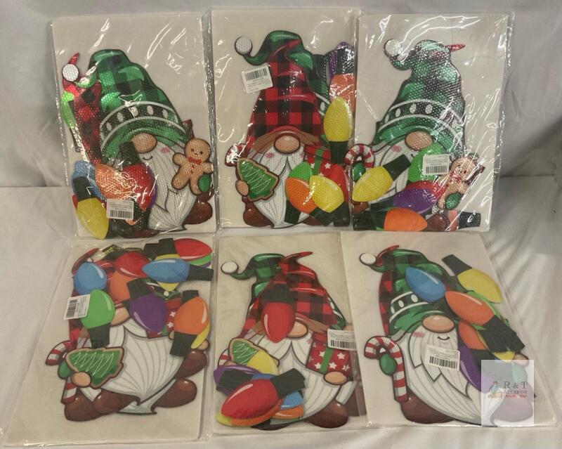 NEW Reflective Gnome Car Window Cling Decals, Multi-Color Holiday Design, 2pcs x 6 Packs