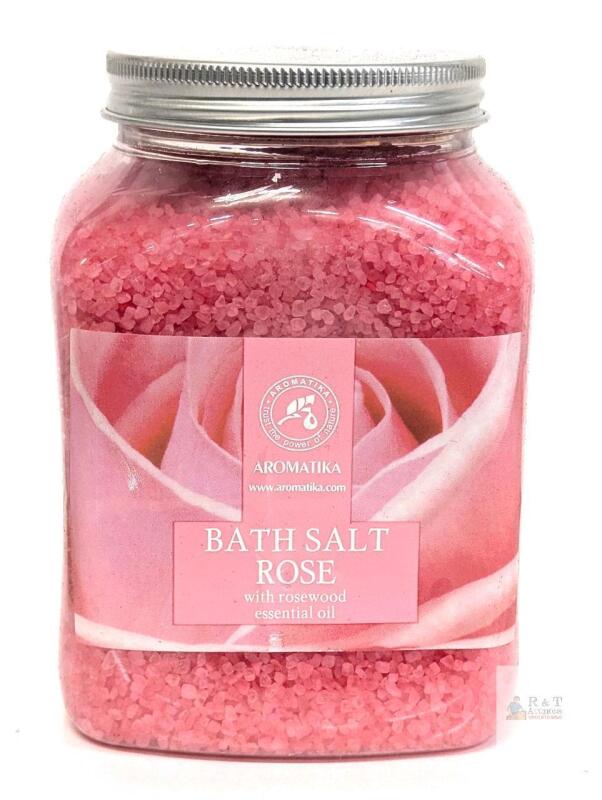 NEW Aromatika Rose Bath Salt 1300g with Rosewood Essential Oil, PET Jar, Batch A401210