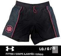 NEW Under Armour 1370331 Men's Fitted Boardshorts Large Black Pink Grid MSRP $80 Swim Athletic
