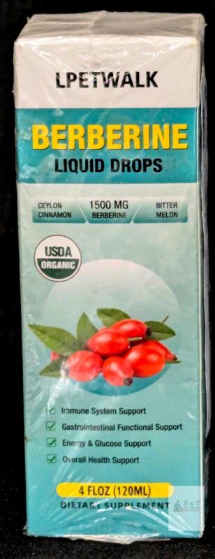 EXP 10/24/2026 LPETWALK Berberine Liquid Drops, 1500mg, USDA Organic, 4 fl oz (120ml), Ceylon Cinnamon, Bitter Melon