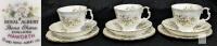 Royal Albert Haworth 1982 Bone China Trio Set &ndash; 3 Cups, Saucers & Plates, England, Floral, Gold Trim