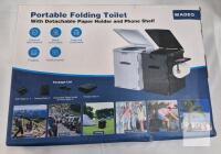 WADEO XL Portable Folding Toilet, 400 lbs Capacity, ABS, Paper Holder, Phone Shelf, Gray, SN X003HRBJ5J- OUTER BOX WEAR- PRODUCT FINE