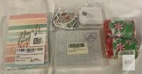 Mixed Craft Supplies Lot - 6 Notepads, 25 Honeysew Bobbins, 2 Wired Christmas Ribbons, Stickers