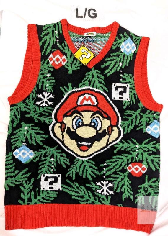 Nintendo Super Mario & Luigi Christmas Vest | Large | Double-Sided Knit | Officially Licensed
