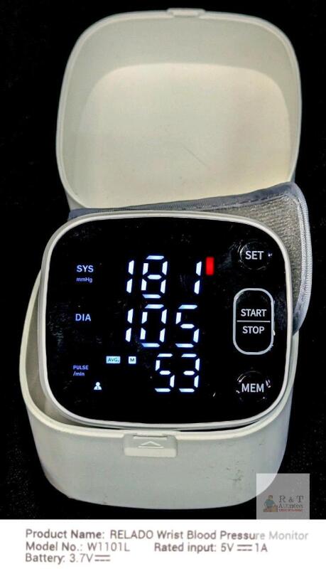 RELADO W1101L Wrist Blood Pressure Monitor, Digital LED Display, 3.7V Battery, Case Included