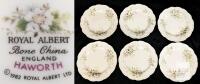 Royal Albert Haworth 1982 Bone China Salad/Dessert Plates Set of 6, England, 8 Inch Floral Gold Rim