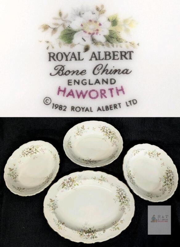 Royal Albert Haworth Bone China Serving Set &ndash; 14" Platter & 3 Vegetable Bowls, 1982 England