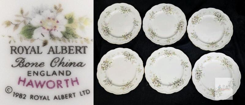 Royal Albert Haworth Bone China 10.5" Dinner Plates Set of 6, Scalloped Gold Trim England