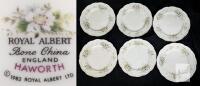Royal Albert Haworth Bone China 10.5" Dinner Plates Set of 6, Scalloped Gold Trim England