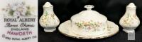 Royal Albert Haworth Bone China Butter Dish with Lid, Salt & Pepper Shakers, England 1982