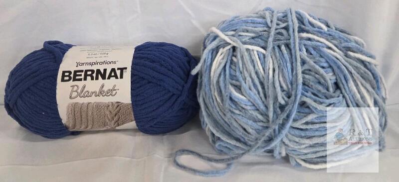 Yarnspirations Bernat Blanket Super Bulky Yarn Navy 161200 & Variegated Blue Lot, 100% Polyester