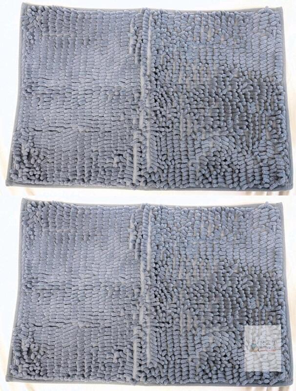2 new Gray Microfiber Chenille Bath Mats 23.5"x16.5", Non-Slip Backing Pair