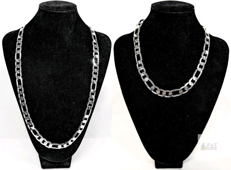 Pair of Figaro Chain Necklaces &mdash; 28" & 24" Lengths, 8mm Wide, Lobster Clasp