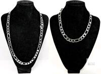 Pair of Figaro Chain Necklaces &mdash; 28" & 24" Lengths, 8mm Wide, Lobster Clasp