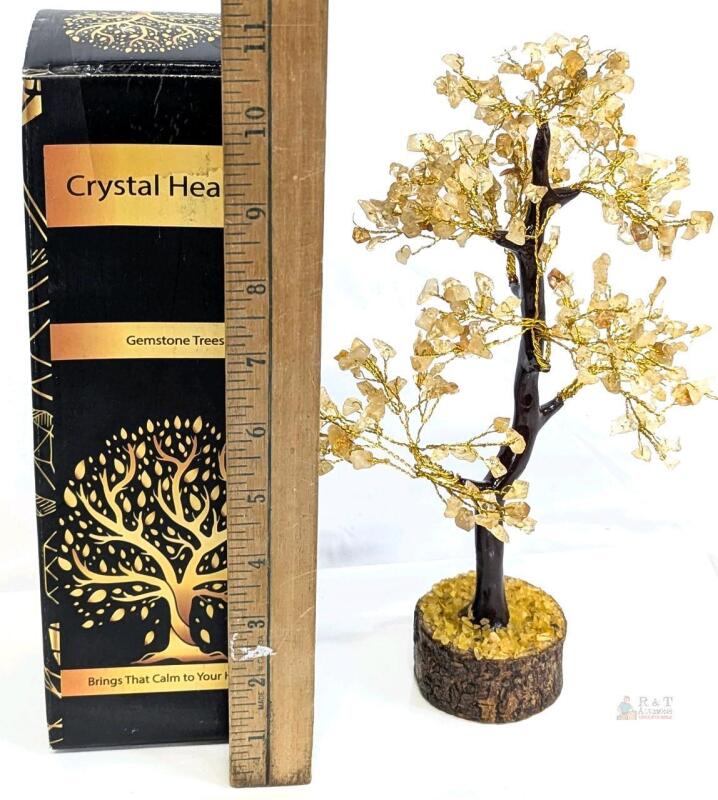 AS NEW Citrine Gemstone Tree 8" with Chakra Bracelet & Orgone Pendant, Boxed Gift Set X003CB2SCX