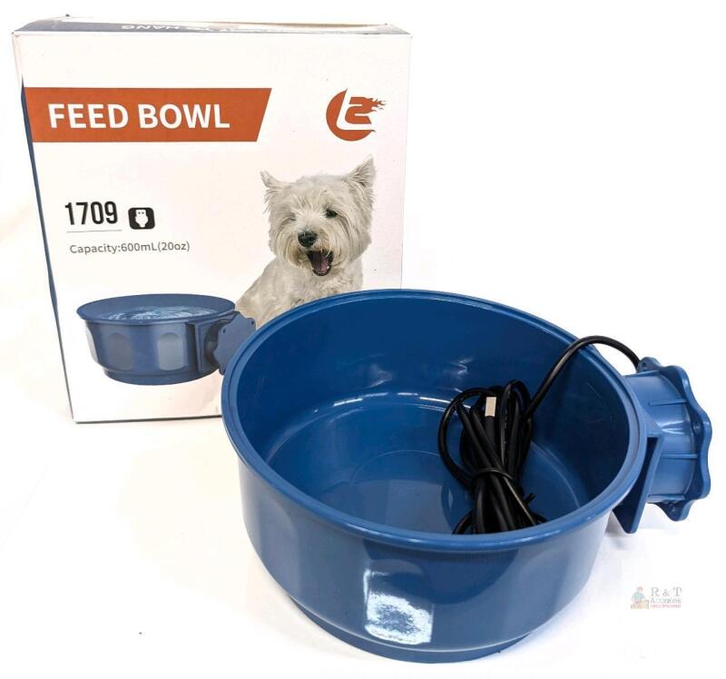 NEW PetLeso Model 1709 Heated Pet Feed/Water Bowl, 600mL (20oz), USB, Clamp-On, Blue, SN X002PHAROL