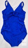 NEW ROOTS Blue One-Piece Swimsuit, Women's Size 12, Adjustable Straps, Ruched Tummy Control