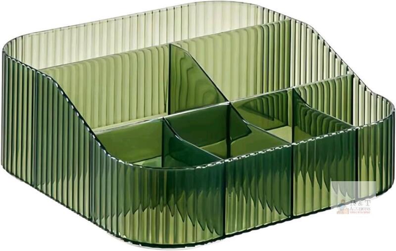 NEW DASITON H1040-XGN-XL Square Acrylic 7-Compartment Makeup Brush Holder, 9.4"x8.5"x4", Green