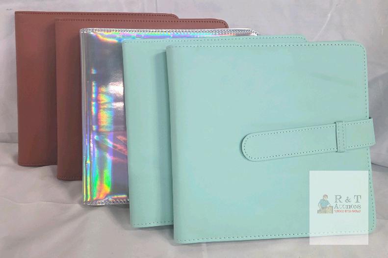 NEW Trading Card/Photo Storage Binders: PU Leather & Holographic, 9.5"x9", Strap Closure, Multi-Color