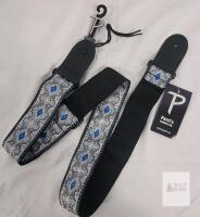NEW Perri's Leathers TWS-7277 Jacquard Guitar Strap, 2in, Blue/Silver, Leather Ends, Made in Canada
