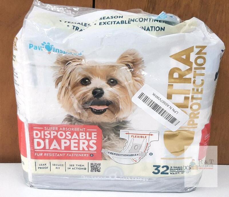 new Paw Inspired Ultra Protection XS Dog Diapers, Super Absorbent Leak Proof, 32 Pack, 12-17" Waist