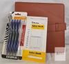 Office Supplies Set: Brown Organizer Binder/ Photo album, Blueline Sales Book 50 Duplicates, Zebra Sarasa Pens