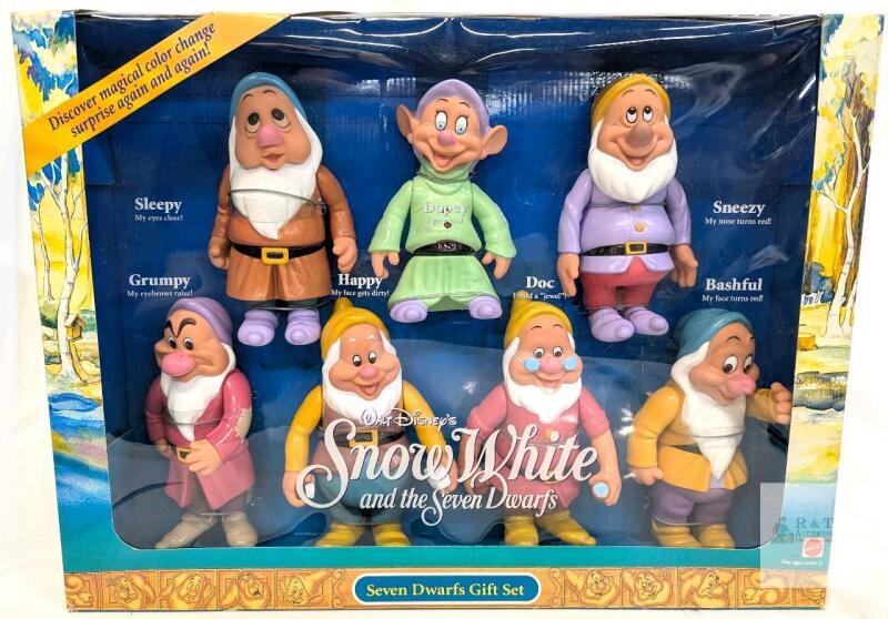 SEALED Mattel 1992 Disney Snow White Seven Dwarfs Gift Set, 7 Color-Change Figures, 6" Tall, #7735