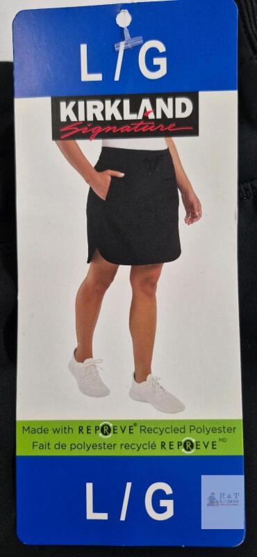 NEW Kirkland Signature Women&rsquo;s Skort Large, Black, REPREVE, Drawstring Waist, Pockets