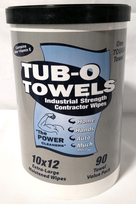 New TUB O' TOWELS Industrial Strength Contractor Wipes 10x12 Extra Large Moistened Wipes (90 Towel Value Pack)