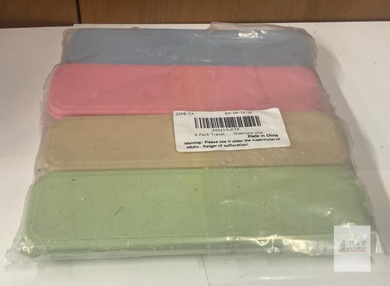 NEW 4-Pack Wheat Straw Toothbrush Travel Cases - Multicolor, Snap Lid, Eco-Friendly, X00257UKTP