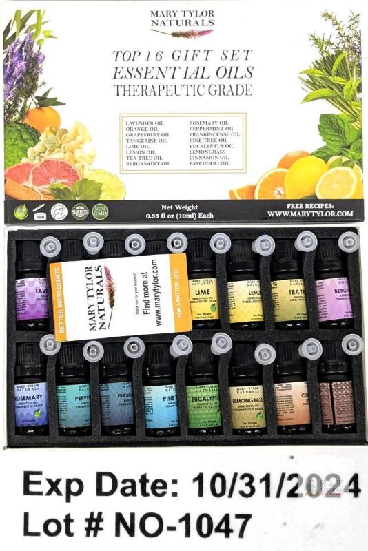 Mary Tylor Naturals Top 16 Therapeutic Grade Essential Oil Gift Set, 10ml Each, Lot #NO-1047
