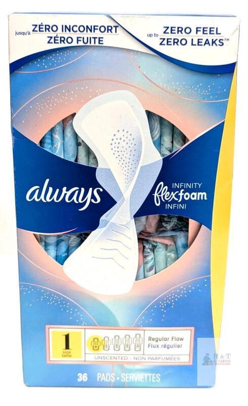 new Always Infinity FlexFoam Size 1 Regular Flow Pads, Unscented, 36 Count, Up to 12hr Protection